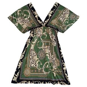 Body Central Black, Green, and Gold  Patterned Dress